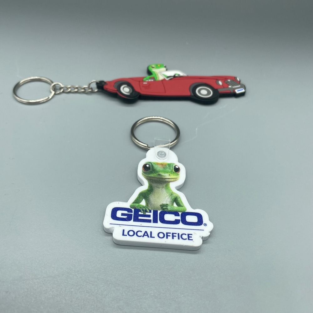 Geico Gecko Keychain Lot 2pc Red Convertible Car Advertising Promo Insurance